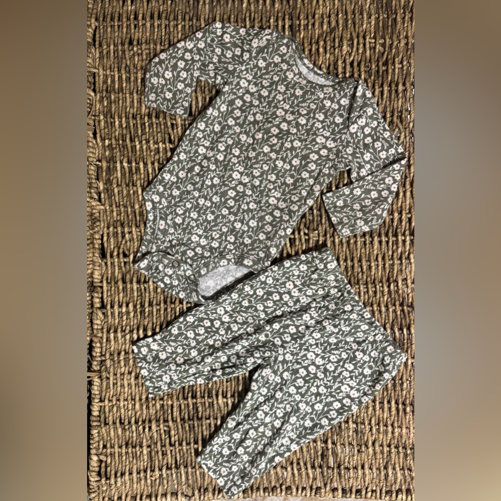Carter's Olive Green Floral Long-Sleeve Set